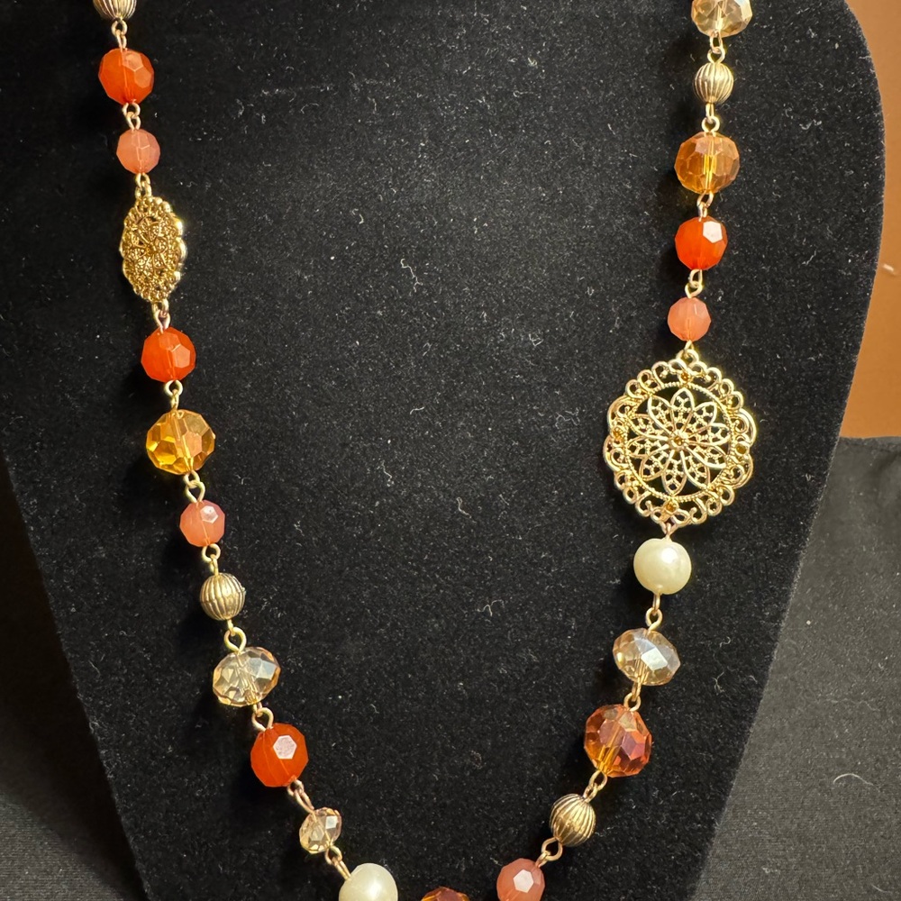 Boho Glam Aurora Borealis and Pearl Beaded Necklace